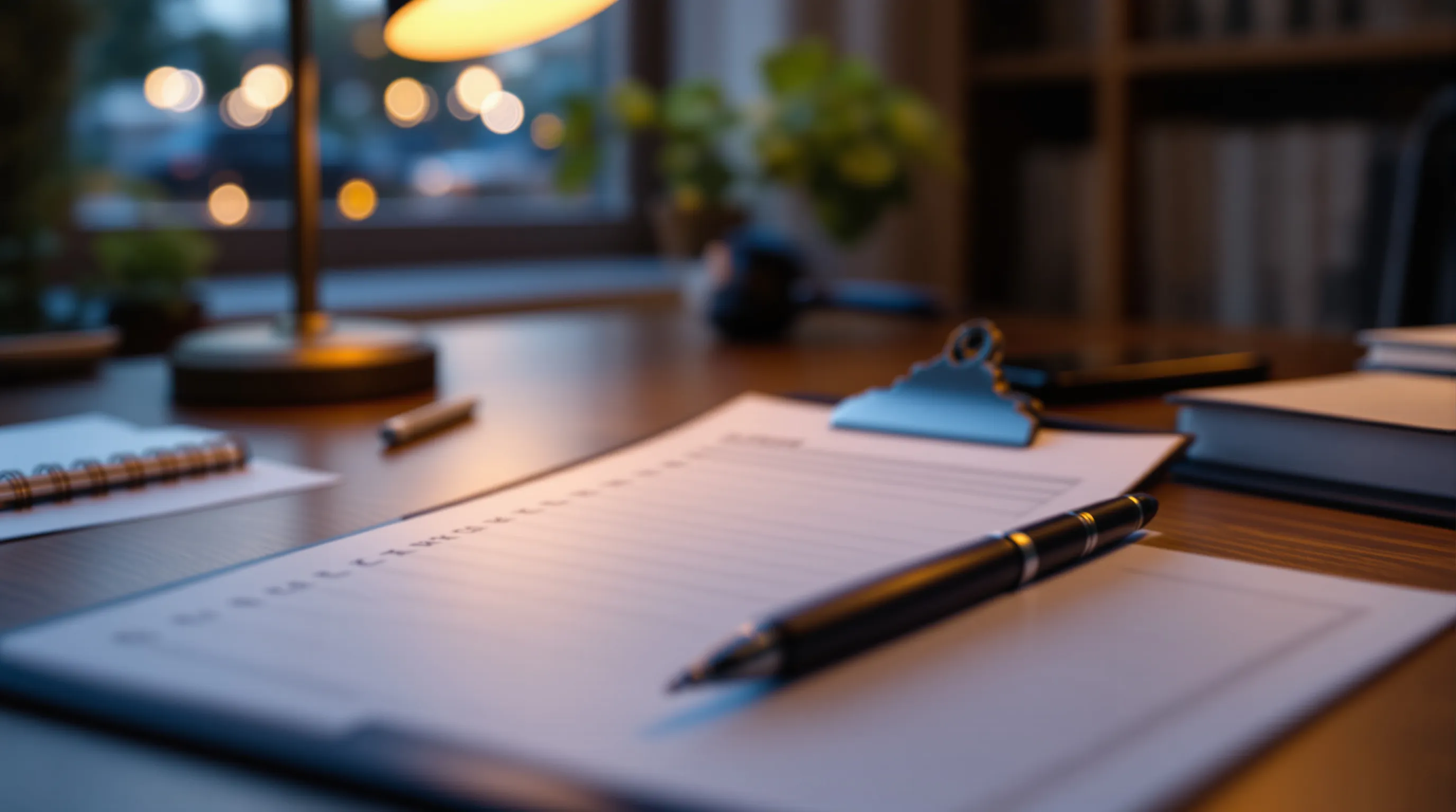 A laptop showing a finished cloud export beside a paper collection log, a pen and a smartphone on a small law office desk.