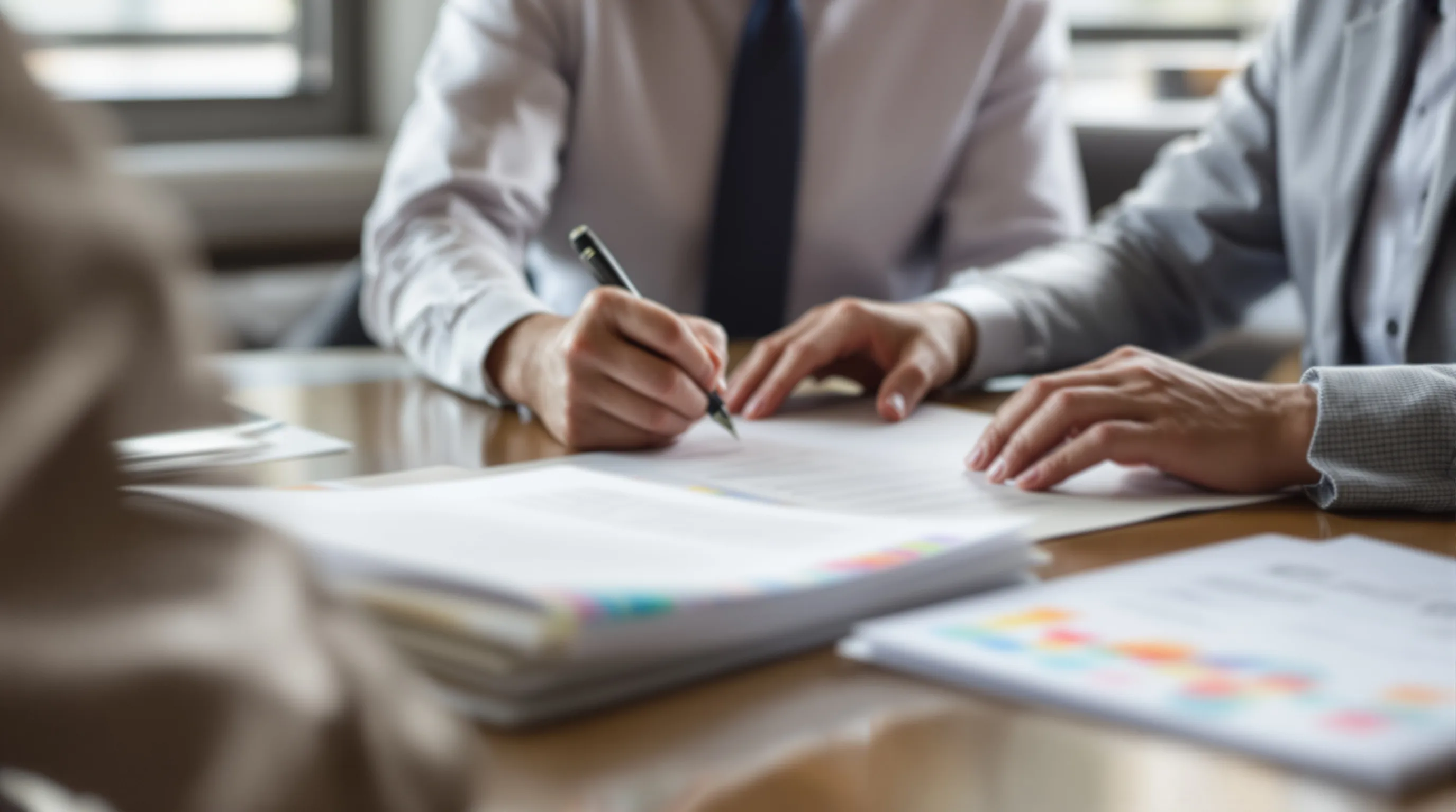 Attorney signing a document review certification next to tabbed sample documents and a validation sampling report
